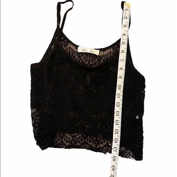 Black Cropped Lace Sheer Front Lined Tank Top S - Picture 7 of 9